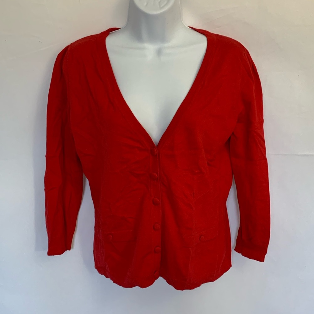 Red Button-Front V-Neck Cardigan
